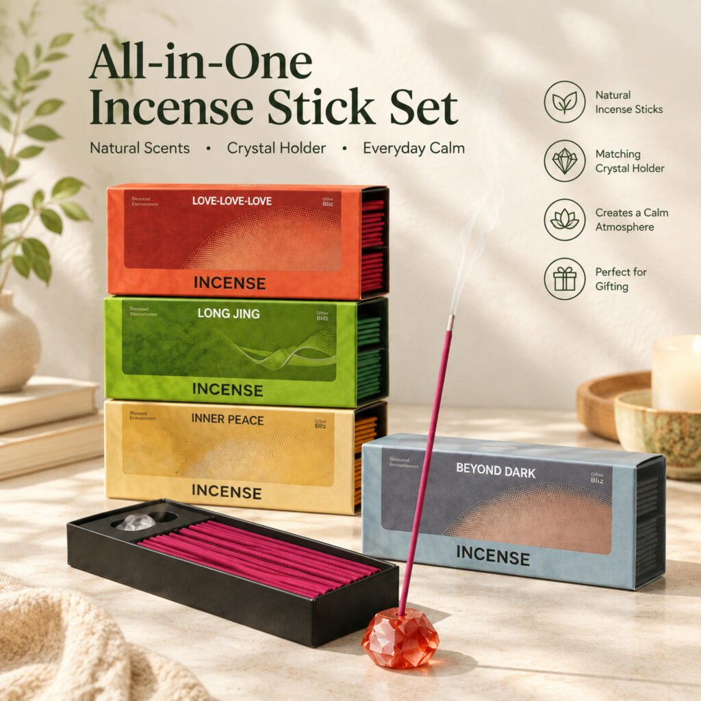 Natural Incense Sticks Set with Crystal Holder, 50g Per Box, Home Aroma Incense for Bedroom Meditation & Space Freshener, Multiple Scent Options